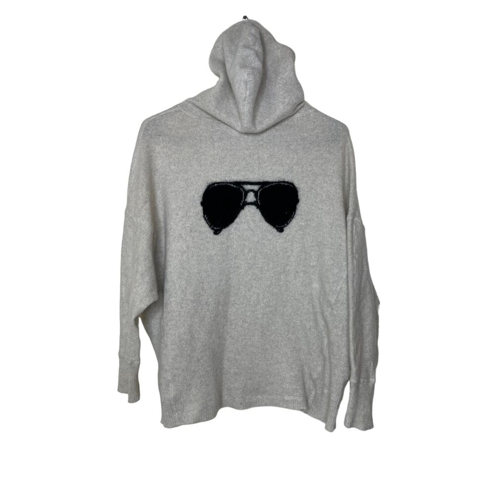 360 Cashmere Hoodie 100% Cashmere Sweater Sunglasses Cropped Ivory XS Small